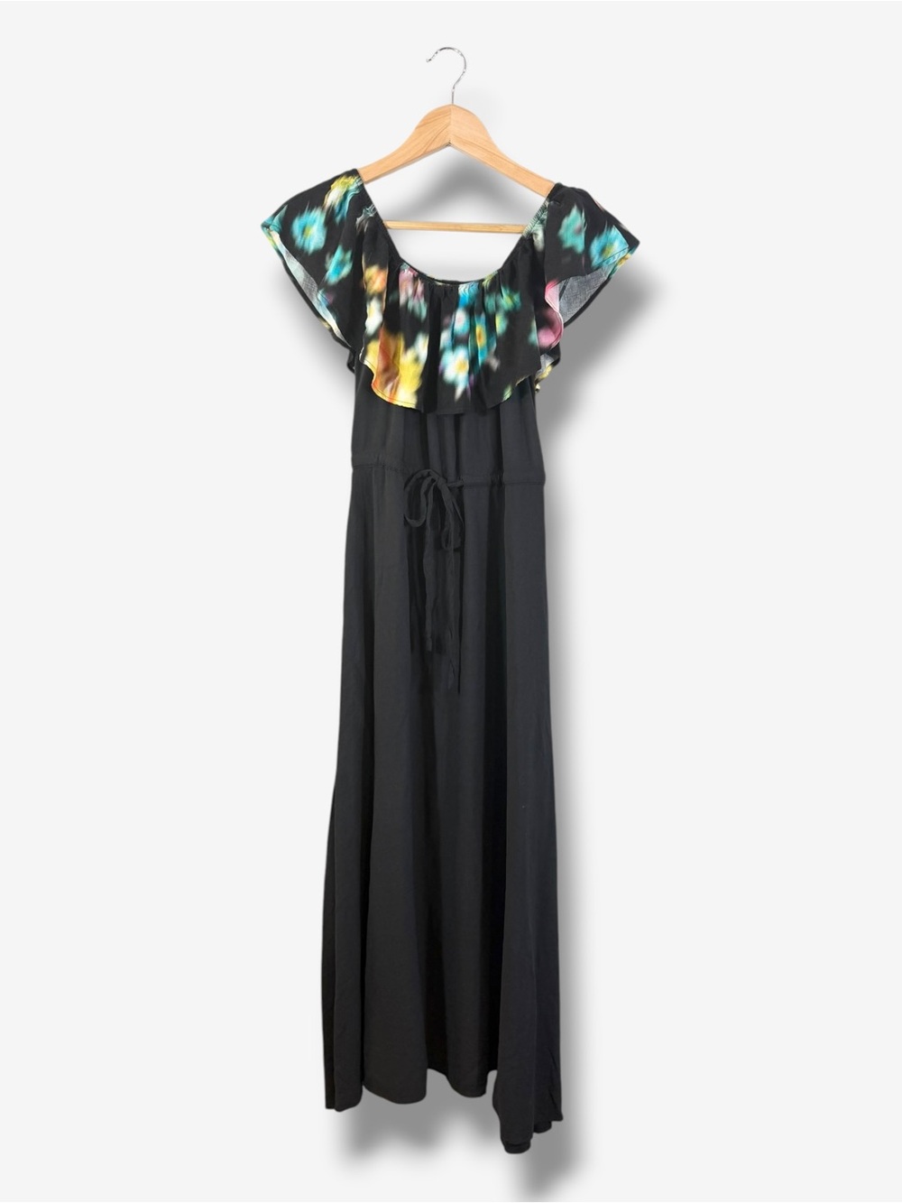 Desigual Susan Maxi Dress Size S Black Off Shoulder Flamenco Dancing Date Night